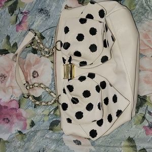 Cream Betsey Johnson spotted giant bow purse